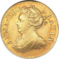 obverse of 1/2 Guinea - Anne (1707 - 1714) coin with KM# 527 from United Kingdom. Inscription: ANNA · DEI · GRATIA ·