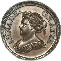 obverse of 1 Farthing - Anne (1714) coin with KM# 537 from United Kingdom. Inscription: ANNA DEI GRATIA