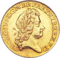 obverse of 1 Guinea - George I - Older laureate head (1723 - 1727) coin with KM# 559 from United Kingdom. Inscription: GEORGIVS · D:G · M · BR · FR · ET · HIB · REX · F · D ·