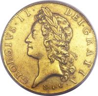 obverse of 5 Guineas - George II (1729 - 1741) coin with KM# 571 from United Kingdom. Inscription: GEORGVS · II · DEI · GRATIA · E.I.C