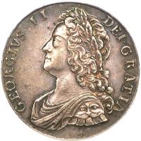 obverse of 1 Crown - George II (1732 - 1741) coin with KM# 575 from United Kingdom. Inscription: GEORGIVS · II · DEI · GRATIA ·