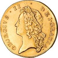 obverse of 2 Guineas - George II - Young head (1734 - 1739) coin with KM# 576 from United Kingdom. Inscription: GEORGIUS · II · DEI · GRATIA ·