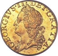 obverse of 1/2 Guinea - George II (1747 - 1760) coin with KM# 587 from United Kingdom. Inscription: GEORGIUS · II · DEI · GRATIA ·