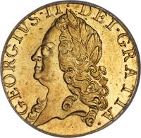 obverse of 1 Guinea - George II - Older head (1747 - 1760) coin with KM# 588 from United Kingdom. Inscription: GEORGIUS · II · DEI · GRATIA ·