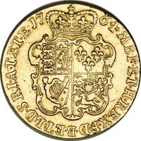 reverse of 1 Guinea - George III (1763 - 1764) coin with KM# 598 from United Kingdom. Inscription: M · B · F · ET · H · REX · F · D · B · ET · L · D · S · R · I · A · T · ET · E · 17 64 ·