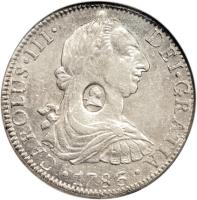 obverse of 1 Dollar - George III - Countermarked Coinage (1772 - 1789) coin with KM# 632 from United Kingdom. Inscription: CAROLUS · III · DEI · GRATIA · 1786 ·