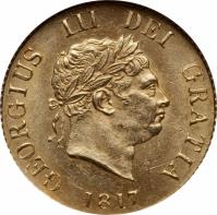 obverse of 1/2 Sovereign - George III (1817 - 1820) coin with KM# 673 from United Kingdom. Inscription: GEORGIUS III DEI GRATIA 1817