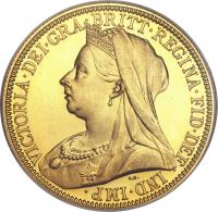 obverse of 2 Pounds - Victoria - 3'rd Portrait (1893) coin with KM# 786 from United Kingdom. Inscription: VICTORIA · DEI · GRA · BRITT · REGINA · FID · DEF · IND · IMP