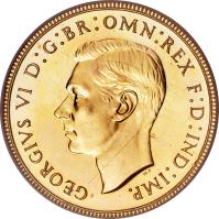 obverse of 1/2 Sovereign - George VI (1937) coin with KM# 858 from United Kingdom. Inscription: GEORGIVS VI D:G:BR:OMN:REX F:D:IND:IMP.