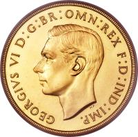 obverse of 2 Pounds - George VI (1937) coin with KM# 860 from United Kingdom. Inscription: GEORGIVS VI D:G:BR:OMN:REX F:D:IND:IMP.