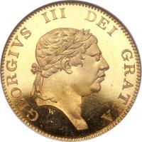 obverse of 1 Guinea - George III (1813) coin with KM# Pn71 from United Kingdom. Inscription: GEORGIVS III DEI GRATIA