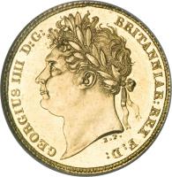 obverse of 1/2 Sovereign - George IV (1823 - 1825) coin with KM# 689 from United Kingdom. Inscription: GEORGIUS IIII D:G: BRITANNIAR:REX F:D: B.P.