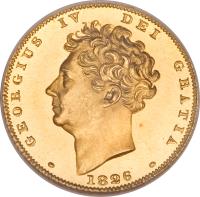 obverse of 1/2 Sovereign - George IV (1826 - 1828) coin with KM# 700 from United Kingdom. Inscription: · GEORGIUS IV DEI GRATIA · 1826