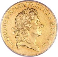 obverse of 5 Guineas - George I (1716 - 1726) coin with KM# 547 from United Kingdom. Inscription: GEORGIVS · D:G · M · BR · FR · ET HIB REX F D