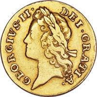 obverse of 1 Guinea - George II (1729 - 1732) coin with KM# 573 from United Kingdom. Inscription: GEORGIVS · II · DEI · GRATIA ·