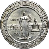 obverse of 1/2 Dollar - Columbia Sesquicentennial (1936) coin with KM# 178 from United States. Inscription: SESQUICENTENNIAL CELEBRATION OF THE CAPITAL COLUMBIA SOUTH CAROLINA LIBERTY 1786 1936 S