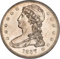 obverse of 1/2 Dollar - Capped Bust Half Dollar; Reeded (1836 - 1837) coin with KM# 58 from United States.