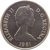 obverse of 1/4 Crown - Elizabeth II - 2'nd Portrait (1981) coin with KM# 51 from Turks and Caicos Islands. Inscription: ELIZABETH II D.G.REGINA 1981