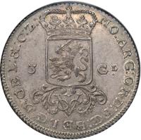 obverse of 3 Gulden (1786) coin with KM# 54 from Netherlands East Indies.