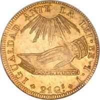 reverse of 8 Escudos (1835 - 1838) coin with KM# 93 from Chile.