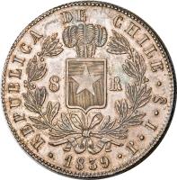 reverse of 8 Reales (1837 - 1849) coin with KM# 96 from Chile.