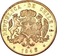 obverse of 8 Escudos (1839 - 1845) coin with KM# 104 from Chile.