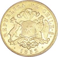 obverse of 10 Pesos (1851 - 1853) coin with KM# 123 from Chile.