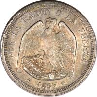 obverse of 1 Peso (1867) coin with KM# 141 from Chile.