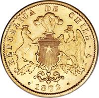 obverse of 10 Pesos (1867 - 1892) coin with KM# 145 from Chile.