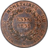 reverse of 1 Peso (1851) coin with KM# Pn9 from Chile. Inscription: ESSAI 1851