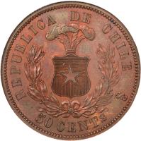 reverse of 50 Centavos (1867) coin with KM# Pn12 from Chile. Inscription: 50 CENTS So