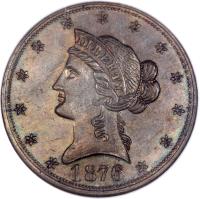 obverse of 10 Pesos (1835 - 1878) coin with KM# PnA24 from Chile. Inscription: 1876