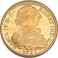 obverse of 8 Escudos - Carlos IV (1789 - 1791) coin with KM# 53 from Colombia.