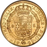 reverse of 8 Escudos - Carlos IV (1789 - 1791) coin with KM# 53 from Colombia.