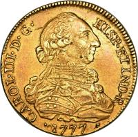 obverse of 8 Escudos - Carlos III (1772) coin with KM# 50 from Colombia.