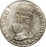 obverse of 1 Real (1813 - 1816) coin with KM# F1 from Colombia.