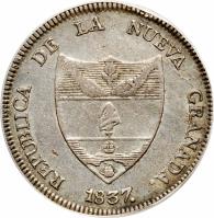 obverse of 8 Reales (1837 - 1838) coin with KM# 92 from Colombia.