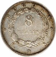 reverse of 8 Reales (1837 - 1838) coin with KM# 92 from Colombia.