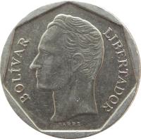 obverse of 50 Bolívares (1998 - 1999) coin with Y# 77 from Venezuela. Inscription: BOLÍVAR LIBERTADOR BARRE