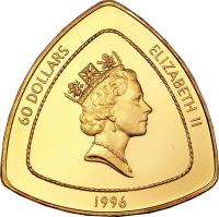 obverse of 60 Dollars - Elizabeth II - Bermuda Triangle (1996) coin with KM# 93 from Bermuda. Inscription: 60 DOLLARS ELIZABETH II 1996