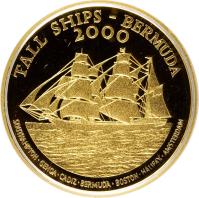 reverse of 15 Dollars - Elizabeth II - Tall ships - 4'th Portrait (2000) coin with KM# 118 from Bermuda. Inscription: TALL SHIPS - BERMUDA 2000 SOUTHAMPTON.GENOA.CADIZ.BERMUDA.BOSTON.HALIFAX.AMSTERDAM