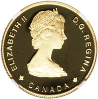 obverse of 100 Dollars - Elizabeth II - National Parks (1985) coin with KM# 144 from Canada. Inscription: ELIZABETH II D · G · REGINA CANADA