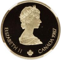 obverse of 100 Dollars - Elizabeth II - Calgary Olympics (1987) coin with KM# 158 from Canada. Inscription: ELIZABETH II CANADA 1987