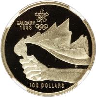 reverse of 100 Dollars - Elizabeth II - Calgary Olympics (1987) coin with KM# 158 from Canada. Inscription: CALGARY 1988 100 DOLLARS