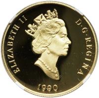 obverse of 100 Dollars - Elizabeth II - Literacy (1990) coin with KM# 171 from Canada. Inscription: ELIZABETH II D · G · REGINA 1990