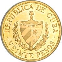 obverse of 20 Pesos - José Martí (1915 - 1916) coin with KM# 21 from Cuba. Inscription: REPUBLICA DE CUBA VEINTE PESOS