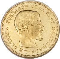 obverse of 10 Pesos (1869) coin with KM# 193 from Guatemala.