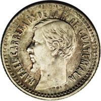 obverse of 1/2 Real (1859 - 1861) coin with KM# 131 from Guatemala.