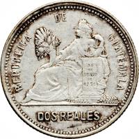 reverse of 2 Reales (1892 - 1893) coin with KM# 154b from Guatemala.