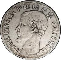 obverse of 1 Peso (1859) coin with KM# 178 from Guatemala.